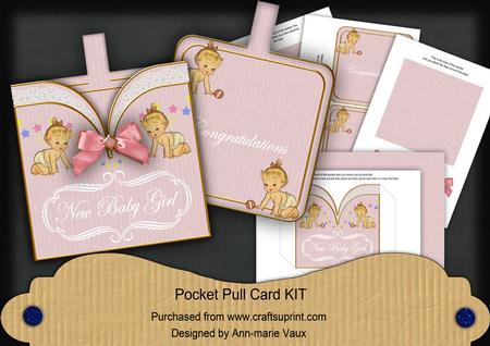 Pink New Baby Girl Vintage Pocket Pull Card Kit