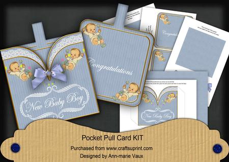 Blue New Baby Boy Vintage Pocket Pull Card Kit