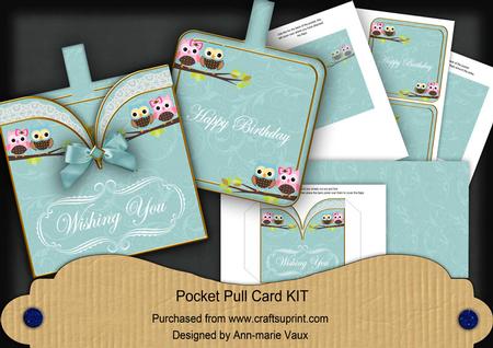 Turq Owls Birthday Vintage Pocket Pull Card Kit