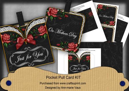 Dpink Roses Blk Mothers Day Vintage Pocket Pull Card Kit