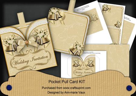 Cream Bells Wedding Invitation Vintage Pocket Pull Card Kit