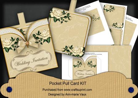 Cream Roses Wedding Invitation Vintage Pocket Pull Card Kit