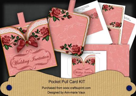 Dpink Roses Wedding Invitation Vintage Pocket Pull Card Kit