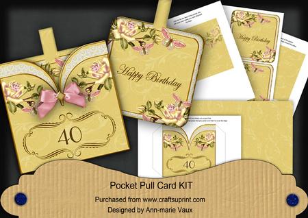 Pink Butterfly Rose 40 Birthday Pocket Pull Card Kit
