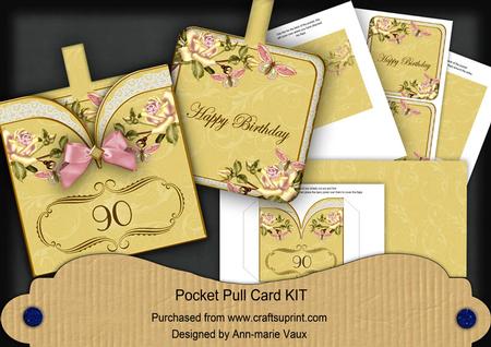 Pink Butterfly Rose 90 Birthday Pocket Pull Card Kit