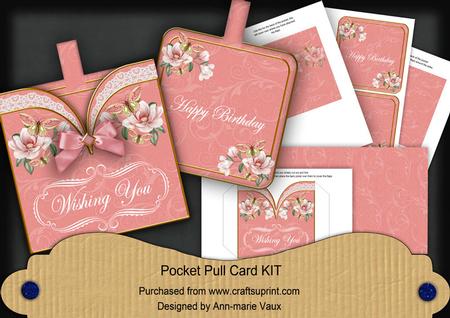 Pink Magnolia Butterfly Happy Birthday Pocket Pull Card Kit