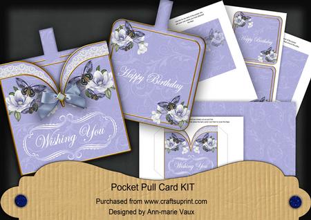 Blue Magnolia Butterfly Happy Birthday Pocket Pull Card Kit