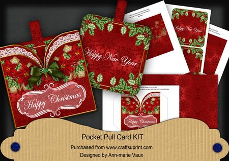 Red Poinsetta Happy Christmas Pocket Pull Card Kit