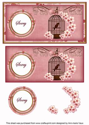 Pink Birdcage Sorry Dl Decoupage Topper