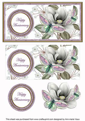 Lilac Butterfly Happy Anniversary Dl Decoupage Topper
