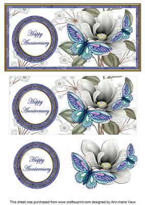 Blue Butterfly Happy Anniversary Dl Decoupage Topper