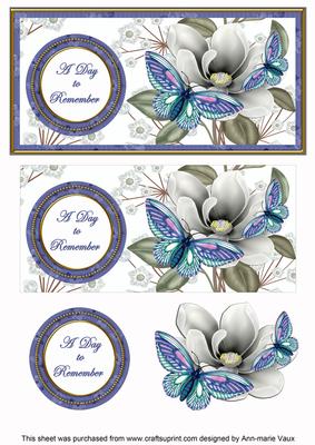 Blue Butterfly Day to Remember Dl Decoupage Topper