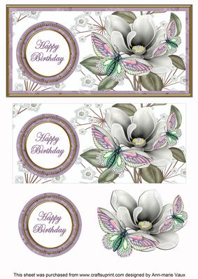 Lilac Butterfly Happy Birthday Dl Decoupage Topper