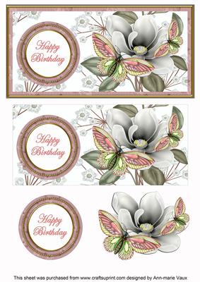 Pink Butterfly Happy Birthday Dl Decoupage Topper