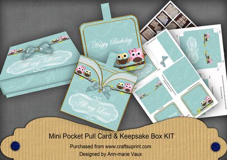 Turq Owls Birthday Mini Pocket Card & Keepsake Box