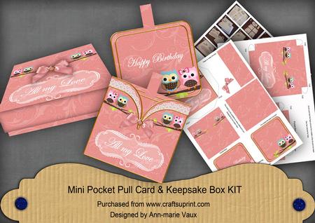 Pink Owls Birthday Mini Pocket Card & Keepsake Box