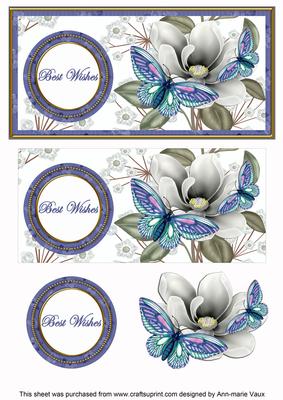 Blue Butterfly Best Wishes Dl Decoupage Topper