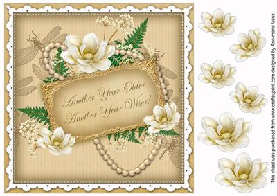 Cream Magnolia Another Year 8in Vintage Decoupage Topper