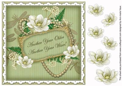 Olive Magnolia Another Year 8in Vintage Decoupage Topper