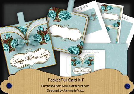 Teal Roses2 Happy Mothers Day Vintage Pocket Pull Card Kit