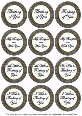 Black Painted Thinking of You Mix Round Sentiment Toppers