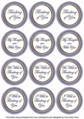 Blue Painted Thinking of You Mix Sentiment Round Toppers