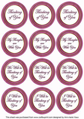 Cerise Painted Thinking of You Mix Sentiment Round Toppers