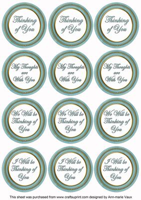 Dteal Painted Thinking of You Mix Sentiment Round Toppers