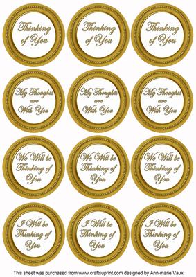 Gold Painted Thinking of You Mix Sentiment Round Toppers