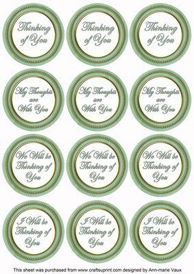 Midgreen Painted Thinking of You Mix Sentiment Round Toppers