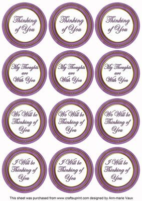 Purple Painted Thinking of You Mix Sentiment Round Toppers