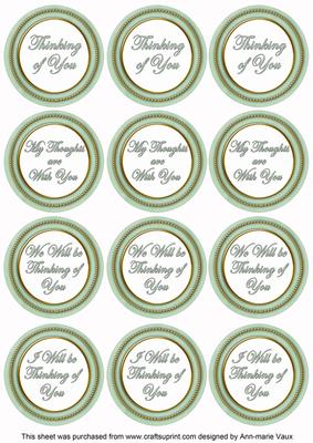 Mint Painted Thinking of You Mix Sentiment Round Toppers