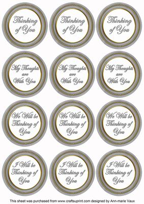 Silver Painted Thinking of You Mix Sentiment Round Toppers