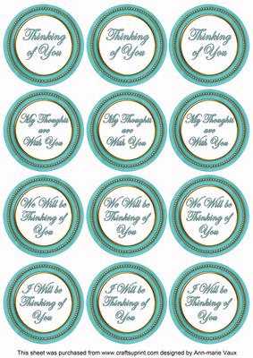 Teal Painted Thinking of You Mix Sentiment Round Toppers