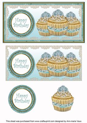 Teal Vintage Cupcake Happy Birthday Dl Topper