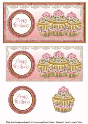 Pink Vintage Cupcake Happy Birthday Dl Topper