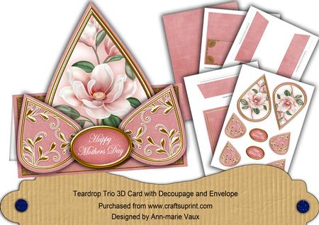Pink Magnolia Mothers Day Teardrop Trio Card Kit