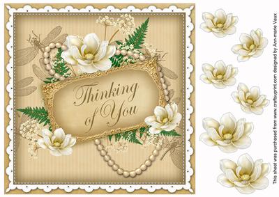 Cream Magnolia Thinking of You 8in Vintage Decoupage Topper