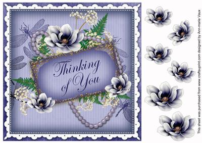 Dark Blue Magnolia Thinking of You 8in Decoupage Topper