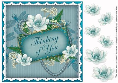 Teal Magnolia Thinking of You 8in Decoupage Topper