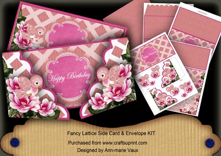 Cerise Birds Happy Birthday Fancy Lattice 3D Card Kit