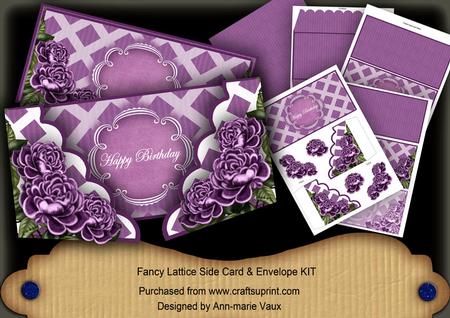 Purple Roses Happy Birthday Fancy Lattice 3D Card Kit