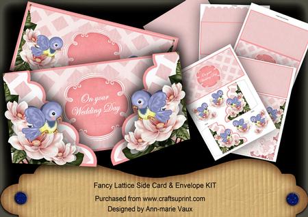 Pink Bluebirds Wedding Day Lattice 3D Card Kit