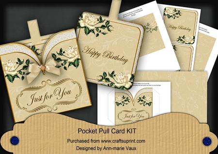 Cream Rose Just for Birthday Vintage Pocket Pull Card Kit