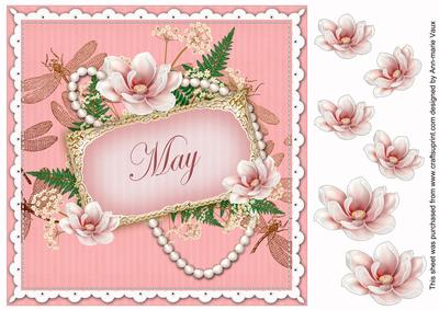 Pink Magnolia May 8in Vintage Decoupage Topper
