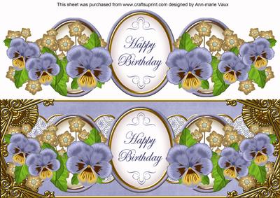 Blue Pansy Happy Birthday Large Dl Topper