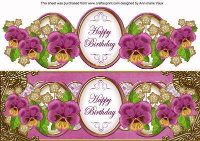 Cerise Pansy Happy Birthday Large Dl Topper