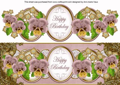 Dusky Pink Pansy Happy Birthday Large Dl Topper