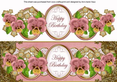 Pink Pansy Happy Birthday Large Dl Topper