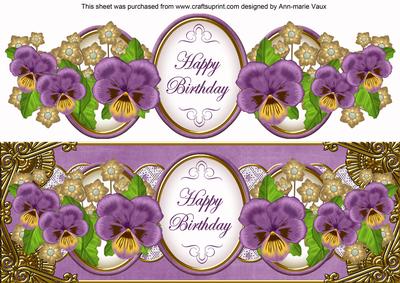 Purple Pansy Happy Birthday Large Dl Topper
